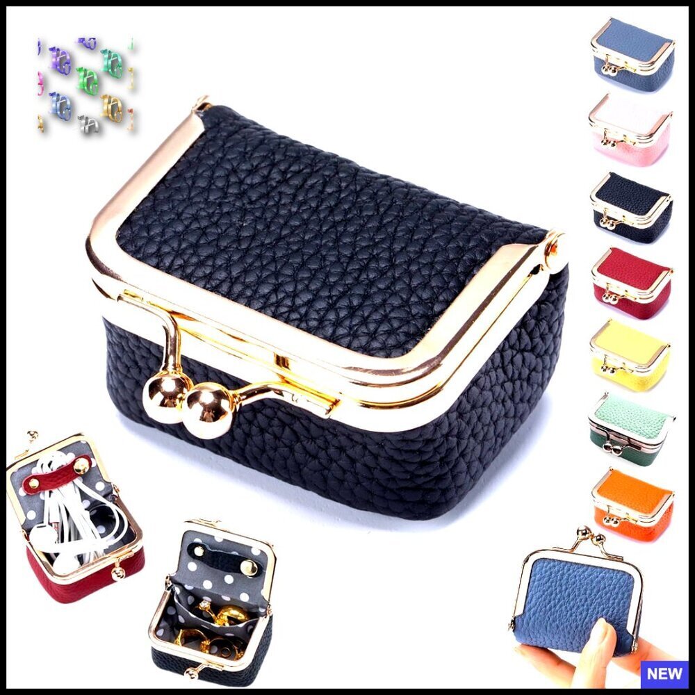 Genuine Leather Mini Jewelry Box Vintage Travel Kiss Lock Ring Case Organizer